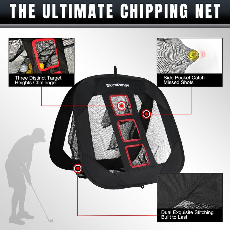 DuraRange Pop-Up Golf Chipping Net Chip يساعد على التدريب على الدقة والمسافة في الهواء الطلق والداخلي، أفضل هدية للاعب الجولف والأب والأطفال - أسود - Image 4
